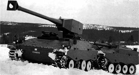 Отклоненный проект шведского сочленен¬ного танка UDES-20, в котором предлагался вариант решения проблемы панорамного обзора путем применения подъемной кабины командира машины.