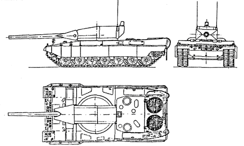 Набросок концепции будущего танка “Леопард - 2”, в котором экипаж 2 человека размещен рядом в корпусе, а 140-мм пушка установлена в безэкипажной башне
