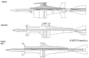 Немецкий бронебойный подкалиберный снаряд ДМ-53 и российский БМ48 и БМ44М