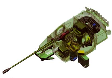 Безэкипажная дистанционно-управляемая башня с 30-мм автоматической пушкой и с 200 выстрелами в башне, со стабилизированной  оптикой и цифровой системой наведения вооружения и сопровождения цели.