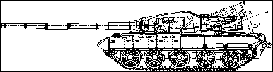 Схема модернизации Т-55 (ХКБМ), включающая установку 120 мм пушки стандарта НАТО и автомата заряжения в забашенной нише.