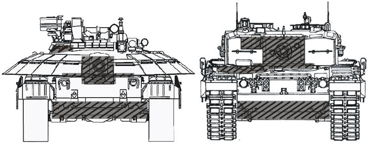 Ослабленные зоны в бронировании  лобовой проекции БМ «Булат» и Леопард-2А4.