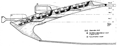 Схемы поражений броневой основы верхнего лобового листа макета № 1 и расположения снарядов в момент соударения