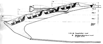 Схемы поражений броневой основы верхнего лобового листа макета № 1 и расположения снарядов в момент соударения