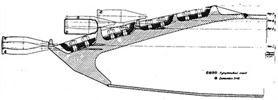 Схемы поражений броневой основы верхнего лобового листа макета № 2 и расположения снарядов в момент соударения