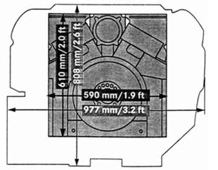 Сравнение боковых проекций дизельного двигателя V-12 HPD и  двигателя   МТ-883 такой же мощности